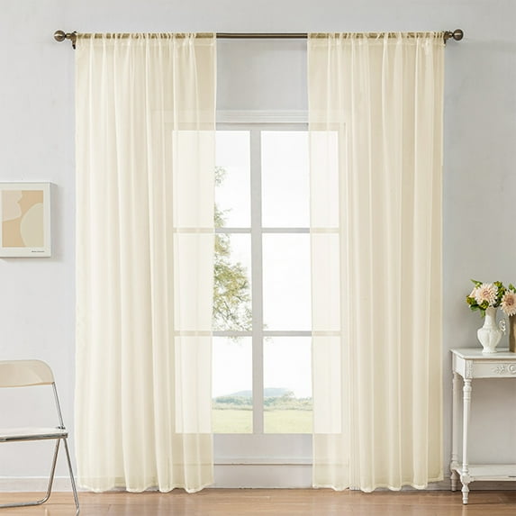 Luxcidy 39x51 inchs Solid Color Sheer Curtains, Window Curtains, Rod Pocket Translucent Drapes for Bedroom & Living Room Treatments (Beige)