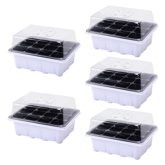 Luxcidy 5 PCS Seed Starter Tray Seedling Kits,Plant Starter Kit with Adjustable Humidity Dome and Base Indoor Greenhouse Mini Propagator for Seeds Growing Starting (12 Cells per Tray,Black)