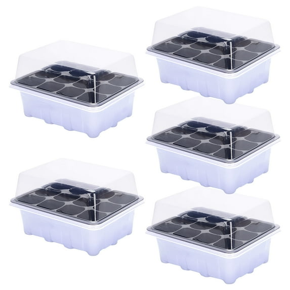 Luxcidy 5 PCS Seed Starter Tray Seedling Kits,Plant Starter Kit with Adjustable Humidity Dome and Base Indoor Greenhouse Mini Propagator for Seeds Growing Starting (12 Cells per Tray,Black)