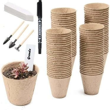 Luxcidy 50-Pack 3.15 Inch Peat Pots for Seedling with 50 Pcs Plant Labels,Outdoor Garden Germination Nursery Pots,Biodegradable Seed Starter Pots Kits