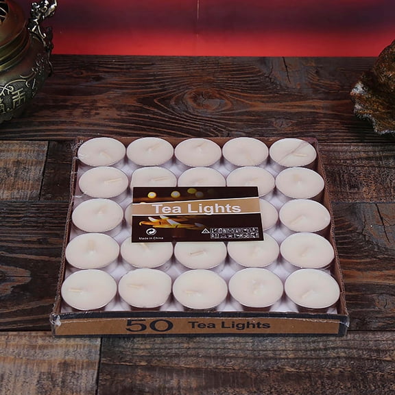 Luxcidy 50 Pcs Smokeless Unscented Tea Lights Candles, Bulk Mini Tea Lights, Clean White Unscented with 6 Hour Long Burning Time, for Romantic Dinner, Weddings, Shabbat (White)