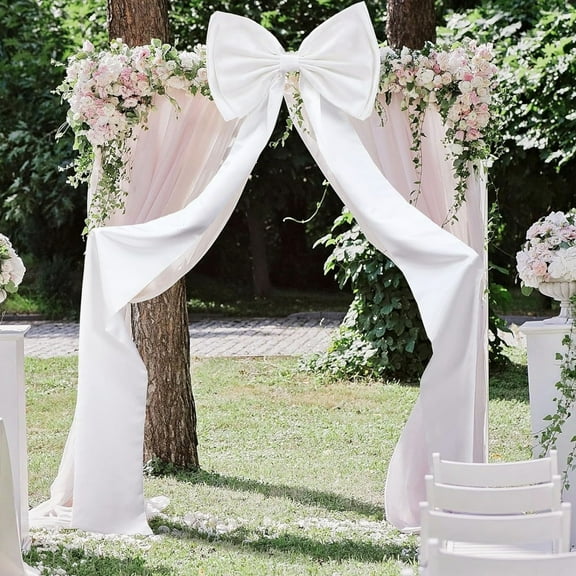 Luxcidy 74.8in Big Red Bow, Red Velvet Christmas Tree Bows, Large Outdoor Christmas Bow Commercial Christmas House Decorative Bow, for Xmas Tree Decorations, Party Decor for Indoor Outdoor(White)