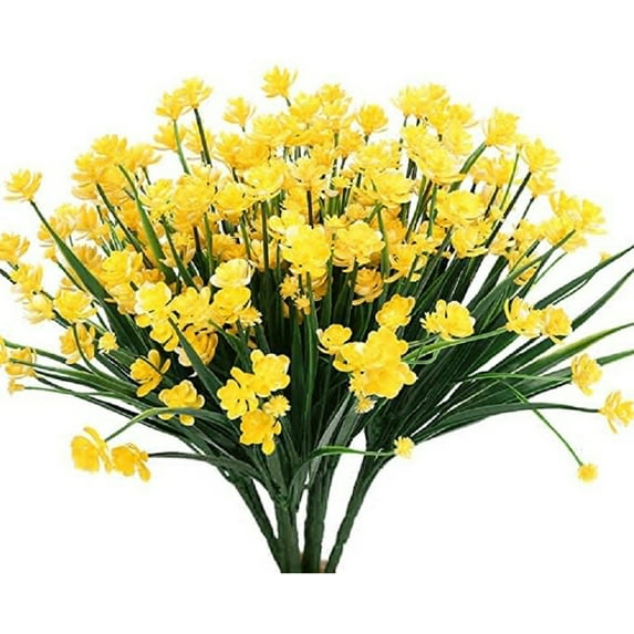 Luxcidy 8 Bundles Daffodil Artificial Flowers, Artificial Wildflowers for Decor, UV Resistant Outdoor Fake Plants, Spring Faux Flowers for Garden Porch Easter Decor (Yellow)