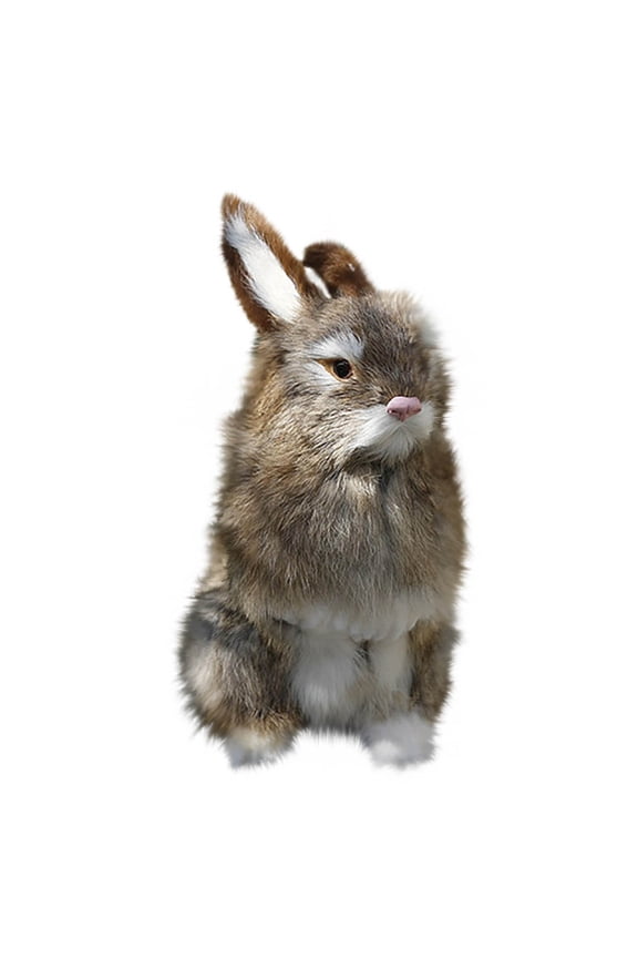 9.4 Inch Plush Rabbit Faux Fur Lifelike Hare Easter Bunny Simulation Toy Home Decoration Gift (Brown)