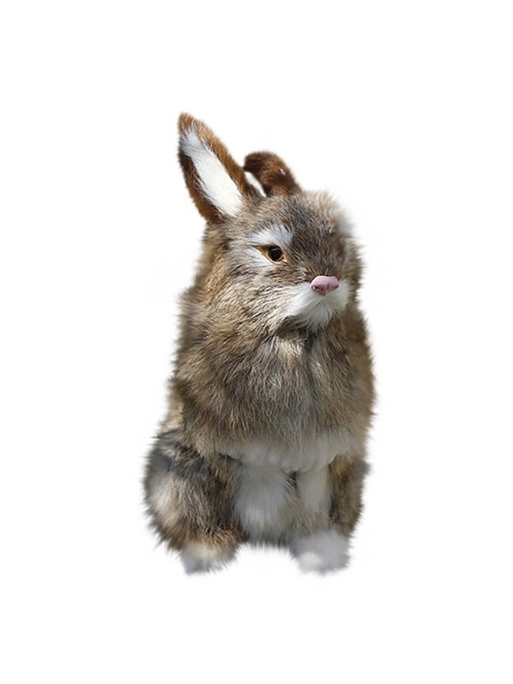 9.4 Inch Plush Rabbit Faux Fur Lifelike Hare Easter Bunny Simulation Toy Home Decoration Gift (Brown)