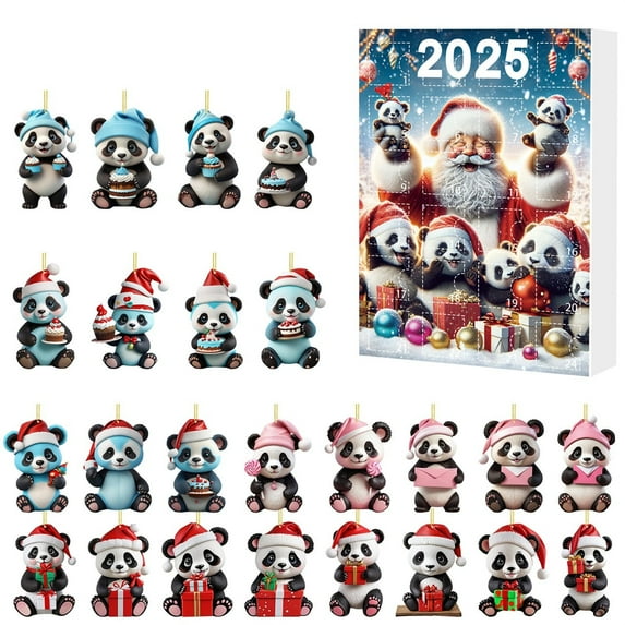 Luxcidy Advent Calendar 2025, 2025 Christmas Countdown Calendar Cute Pandass Acrylic Decoration Holiday Gifts Box for Family and Friend