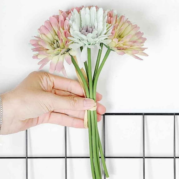 Luxcidy Artificial Daisy Flowers, Fake Gerbera, UV Resistant Bouquet, Faux Floral Decor for Vase Wedding Bridal Party Home Office Kitchen Table Centerpiece (Purple Green)