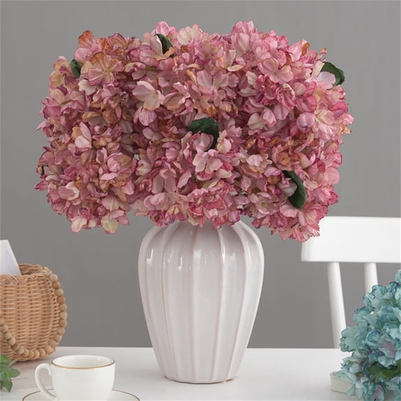 Luxcidy Artificial Flower Single Focal Edge Hydrangea Flower, Silk Fall Flowers Artificial Silk Dried Hydrangea Artificial Fall Florals Bouquet, for Home Wedding Party Table Decor(Purple)