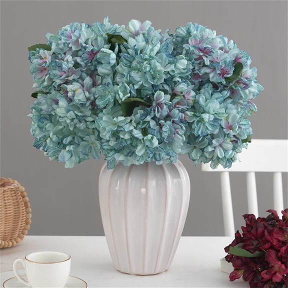 Luxcidy Artificial Flower Single Focal Edge Hydrangea Flower, Silk Fall Flowers Artificial Silk Dried Hydrangea Artificial Fall Florals Bouquet, for Home Wedding Party Table Decor(Blue)