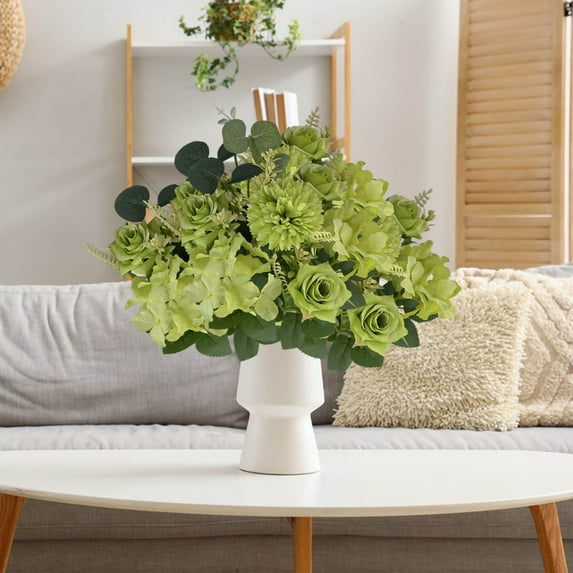 Luxcidy Artificial Flowers Rose Cosmos Phalaenopsis Combination Artificial Flowers Bouquet , for DIY Cream Bouquets, Centerpieces, Bridal Shower Decorations & Arrangements(Green)