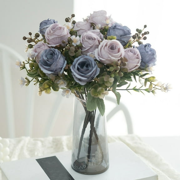 Luxcidy Artificial Flowers, Small Artificial Rose Silk Flowers Fake Rose Bouquet Faux Rose Flower Arrangement for Home Party Decoration (B)