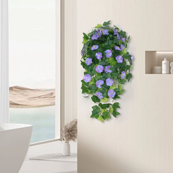 Luxcidy Artificial Hanging Flowers for Outdoor, Fake Silk Hanging Plants Faux Morning Glory UV Resistant for Outdoor Indoor Garden Planter Porch Patio Yard Balcony Home Decor