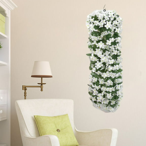 Luxcidy Artificial Hanging Four Petaled Violet Flowers, UV Resistant Fake Plastic Faux Flower Fabric Vine Rose for Indoor Outdoor Garden Porch Eave Wedding Wall Decor (White)