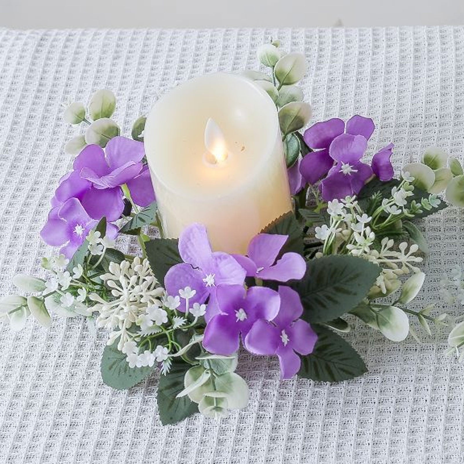 Fall Candle Rings With Maple Leaves - Thanksgiving Table Decor With Artificial Berries For Centerpieces