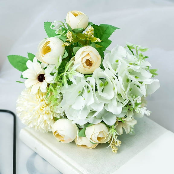 Luxcidy Artificial Peonies Faux Flowers, Silk Peonies Dahlias Bouquets, Fake Peonies Hydrangea Winter Flower Arrangements for Home Table Centerpieces Indoor Outdoor Xmas Holiday Party (C)