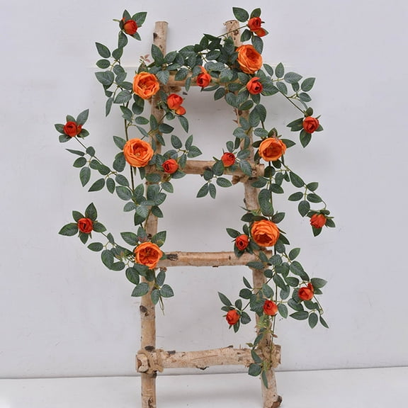 Luxcidy Artificial Rose Garlands, Rose Vines Leaves Banners Hanging Fake Floral Garland, Flower Vine for Wedding Arch Ceremony Home Garden Outdoor Party Wall Decor (Orange)