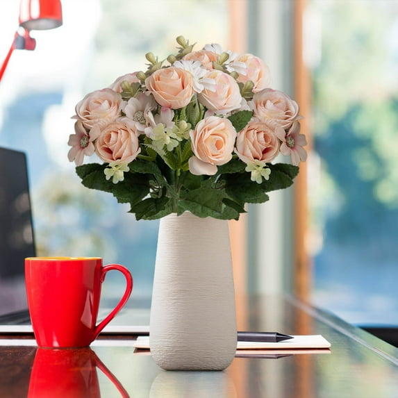 Luxcidy Artificial Silk Rose Fake Flowers Wedding Flowers Bouquets, for DIY Bridal Wedding Shower Decorations Fake Floral Arrangements(Champagne)