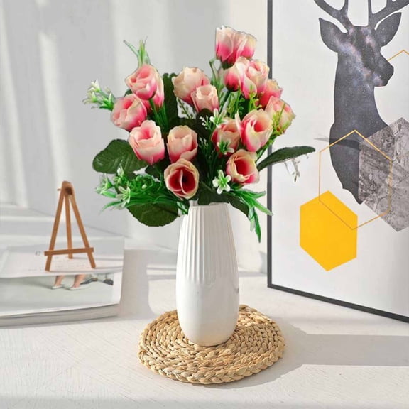 Luxcidy Artificial Tulip Silk Flowers, 14.17" Long Fake Tulip Flower Bushes for Wedding Home Decor, Faux Roses Decor (Pink)