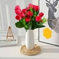 thumbnail image 1 of Luxcidy Artificial Tulip Silk Flowers, 14.17" Long Fake Tulip Flower Bushes for Wedding Home Decor, Faux Roses Decor (Red), 1 of 6
