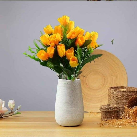 Luxcidy Artificial Tulip Silk Flowers, 14.17" Long Fake Tulip Flower Bushes for Wedding Home Decor, Faux Roses Decor (Yellow)