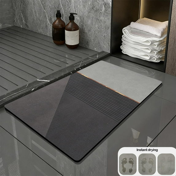 Luxcidy Bath Mat, Stone Bath Mat Diatomaceous Earth Bath Mat, Non Slip, Quick Dry, Stain Resistant Bath Mat Rug for Bathroom Floor, Easy Care Shower Rug for Outside Bathtub, 15.75x23.62in (E)