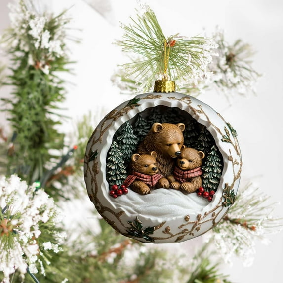Luxcidy Bear Family Christmas Ornament, Personalized Family Ornament, Black Bear Family of 3 Ornaments for Christmas Tree Decor, Family Home Decor, Gift for Parents(E)
