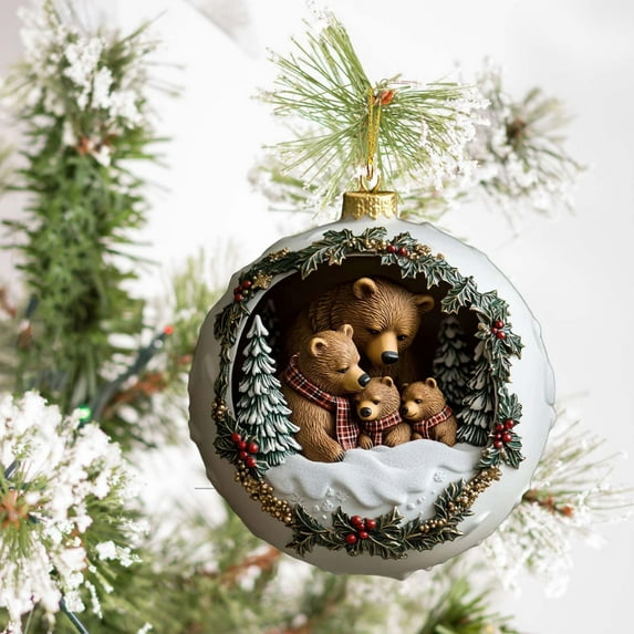 Luxcidy Bear Family Christmas Ornament, Personalized Family Ornament, Black Bear Family of 3 Ornaments for Christmas Tree Decor, Family Home Decor, Gift for Parents(F)