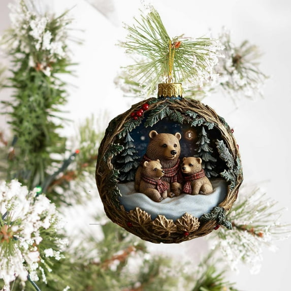 Luxcidy Bear Family Christmas Ornament, Personalized Family Ornament, Black Bear Family of 3 Ornaments for Christmas Tree Decor, Family Home Decor, Gift for Parents(B)