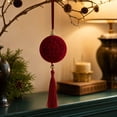 thumbnail image 1 of Luxcidy Burgundy Velvet Christmas Ball with Tassel, 8 cm Embossed Flocked Ornament with Satin Ribbon and Gold Bead for Holiday Party and Festive Home Decor, 1 of 8