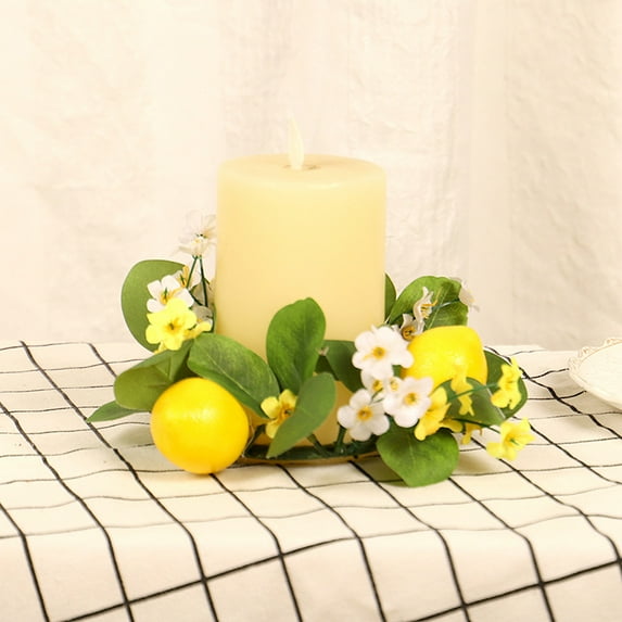Luxcidy Candle Rings Lemon Small Wreaths, Artificial Lemon Candle Rings, Pillar Candle Holders Wreaths Party Decoration, for Party Wedding Farmhouse Halloween Home Decor