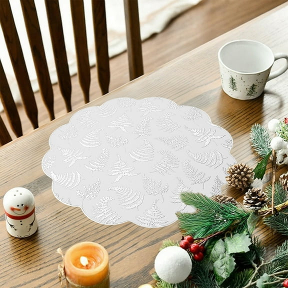 Luxcidy Christmas Placemats Set, Christmas Pines Tree Print Placemat, Pine Tree Snowflake Merry Christmas Round Placemats, Non-Slip Dining & Kitchen Table Mats