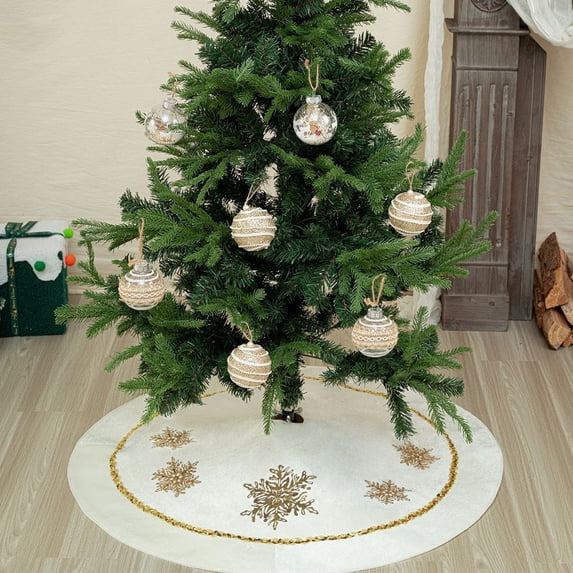 Luxcidy Christmas Tree Skirt 36 Inch, Christmas Gold Snowflake Sequin Velvet Christmas Tree Skirt, White Plush Tree Mat Cover for New Year Home Party Indoor Winter Xmas Decorations