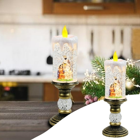 Luxcidy Christmas Water Lantern Christmas Flameless Candle Snow Globe with Water Swirling Glitter, USB Powered Santa Lighted Snow Globe for Christmas Home Decor Gifts(C)