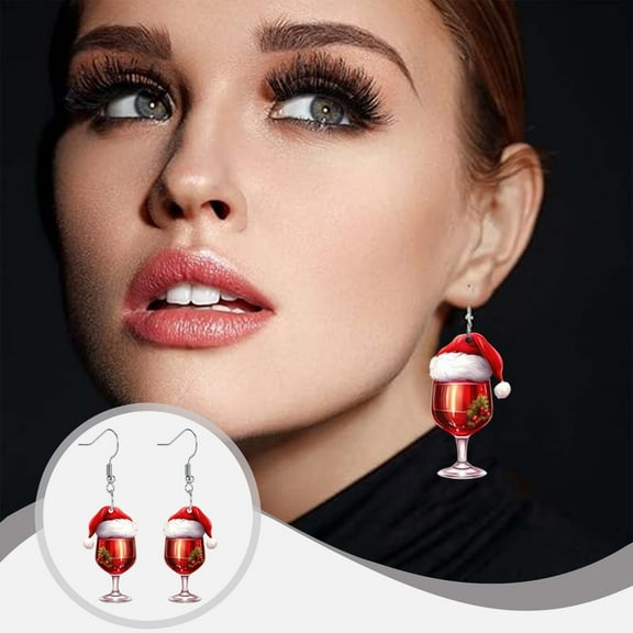 Luxcidy Christmas Wine Glass Earrings Santa Hat Plastic Drop Earrings Lightweight And Stylish Holiday Accessory For Women