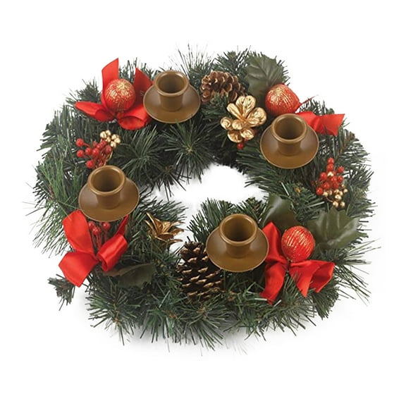 Luxcidy Christmas Wreath 12" with 4 Candle Holders, Pine Cones, Ribbon, Christmas Decoration Garland for Porch Wall Christmas Thanksgiving Decor (Brown)