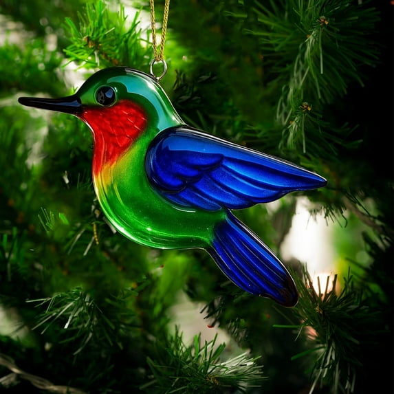Luxcidy Color Bird Acrylic Hanging Ornament, Artificial Realistic Birds, Acrylic Hummingbird Christmas Ornament, for Christmas Tree Home Outdoor Wreath Arts Decoration