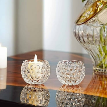 Luxcidy Crystal Tealight Candle Holders for Wedding Decor Glass Clear Votive Candle Holders for Table Centerpieces 3 inch Circular Tea Light Holders for Home Dinner Party Decor(B)
