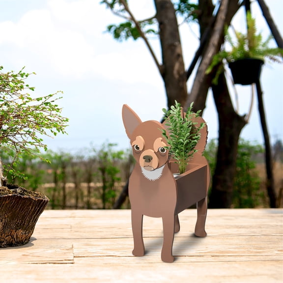 Luxcidy Cute Dog Planters for Outdoor Plants Wooden Dog Planter Plant Pots Dog Shaped Flower Pot, Dog Succulent Planters Plant Holder Dog Plant Pot for Home Decorations (I)