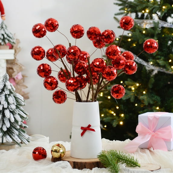 Luxcidy Disco Discoball Party Decorations Silver Glitter, Disco Mirror Ball for Party Decoration, Mini Disco Balls Flower Picks Mirror Balls Ornaments for Christmas Tree Wedding Birthday Party