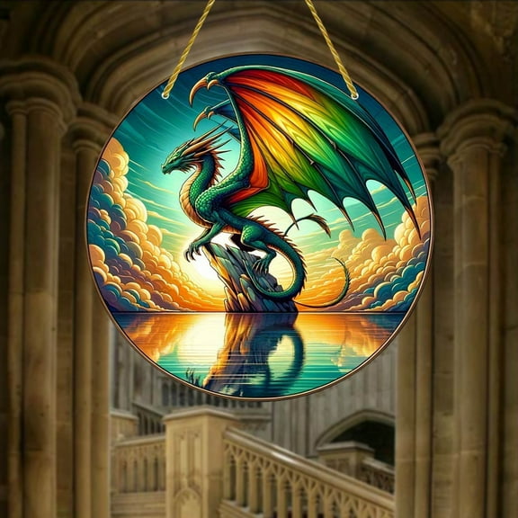 Luxcidy Dragon Pattern Suncatcher Stained Glass, Dragon Acrylic Suncatcher Stained Glass Effect Window Car Hanging Christmas Ornament Indoor Outdoor Decor Garden Sun Catcher Panel Gifts(D)