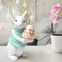 Luxcidy Easter Bunny Decorations, White Resin Easter Rabbit Decor, Spring Bunny Figurine Home Decor (A)