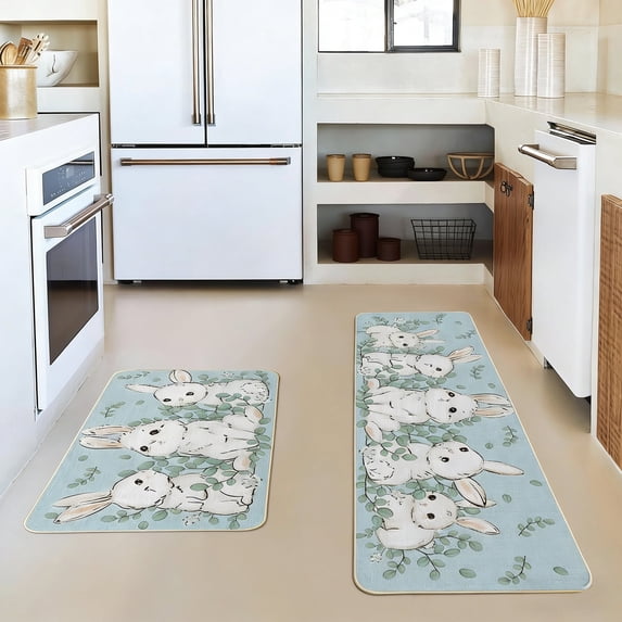 Luxcidy Easter Kitchen Rug Set 2 Piece Non Slip Floor Mats Low Profile Comfort Standing Mat Washable Carpet Runner for Holiday Party Kitchen Home Decor (B)