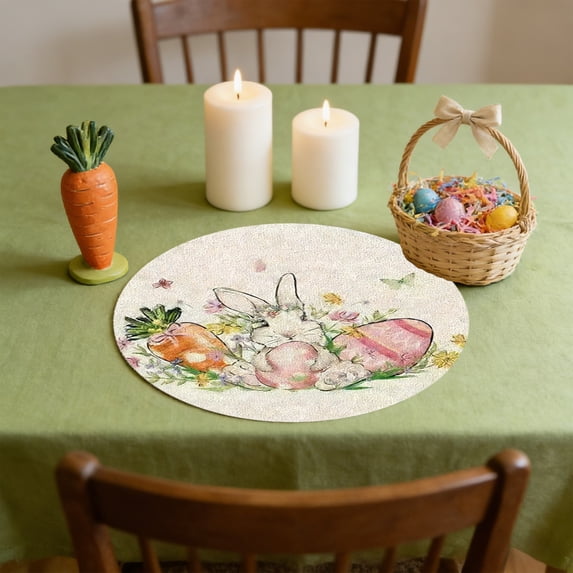 Luxcidy Easter Round Placemats 15 Inch Table Mats Set Heat Resistant Stain Proof Vinyl Coasters Non Slip Table Pads for Holiday Party Kitchen Restaurant Dining (A)