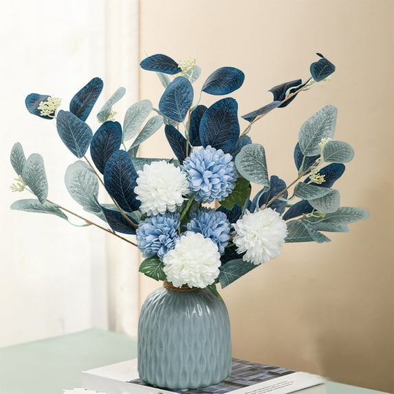 Luxcidy Fake Artificial Flowers Bouquet with Vase, Silk Floral Arrangements Faux Flowers Plant Wedding Bride Bouquets Tables Centerpieces for Home Decor Indoor Vase Floral Table Decor (Blue)