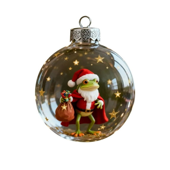 Luxcidy Frog Christmas Ornament Set, Froggy Hanging Clear Plastic Xmas Crystal Ball, Clear Glass Holiday Tree Decoration, for Home Xmas Holiday Birthday Party Decoration(H)