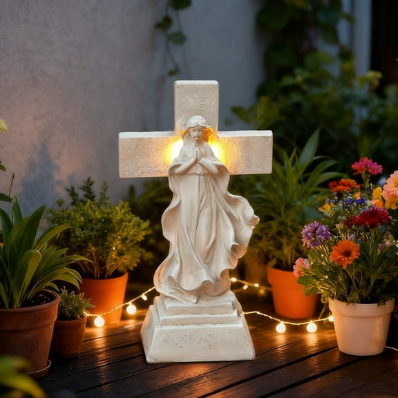 Luxcidy Garden Tombstone Decoration with LED Lights, Easter Resurrection Cemetery Headstone Prop, Outdoor Grave Stone Decor for Spring Patio Yard Art (C)