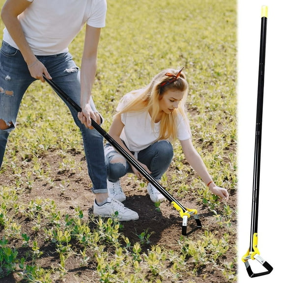 Luxcidy Garden Weed Scarifier,15-47 Inches Adjustable Loop Weeding Gardening Hoe Long Handle Hand Action Weed Tool for Garden Weeding Seeding