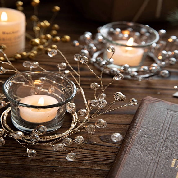 Luxcidy Gold Acrylic Candle Rings Christmas and Halloween Crystal Retro Flower Garlands for Wedding & Parties(L)