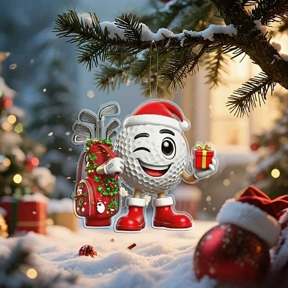 Luxcidy Golf Ball Christmas Tree Ornament, Christmas Golf Ball Glass Blown Ornament for Christmas Tree, Christmas Golfer Gift, Golf Course Theme, Outdoor Hobby(A)