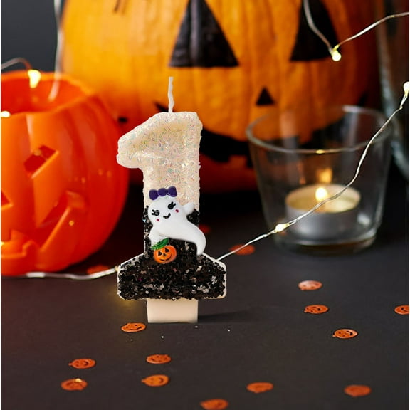 Luxcidy Halloween Birthday Candle, Ghost Digital Candle Cake Decoration, 3D Black White Flash Cupcake Topper Decoration Candle, Cake Topper, Birthday Celebration Supplies (1)